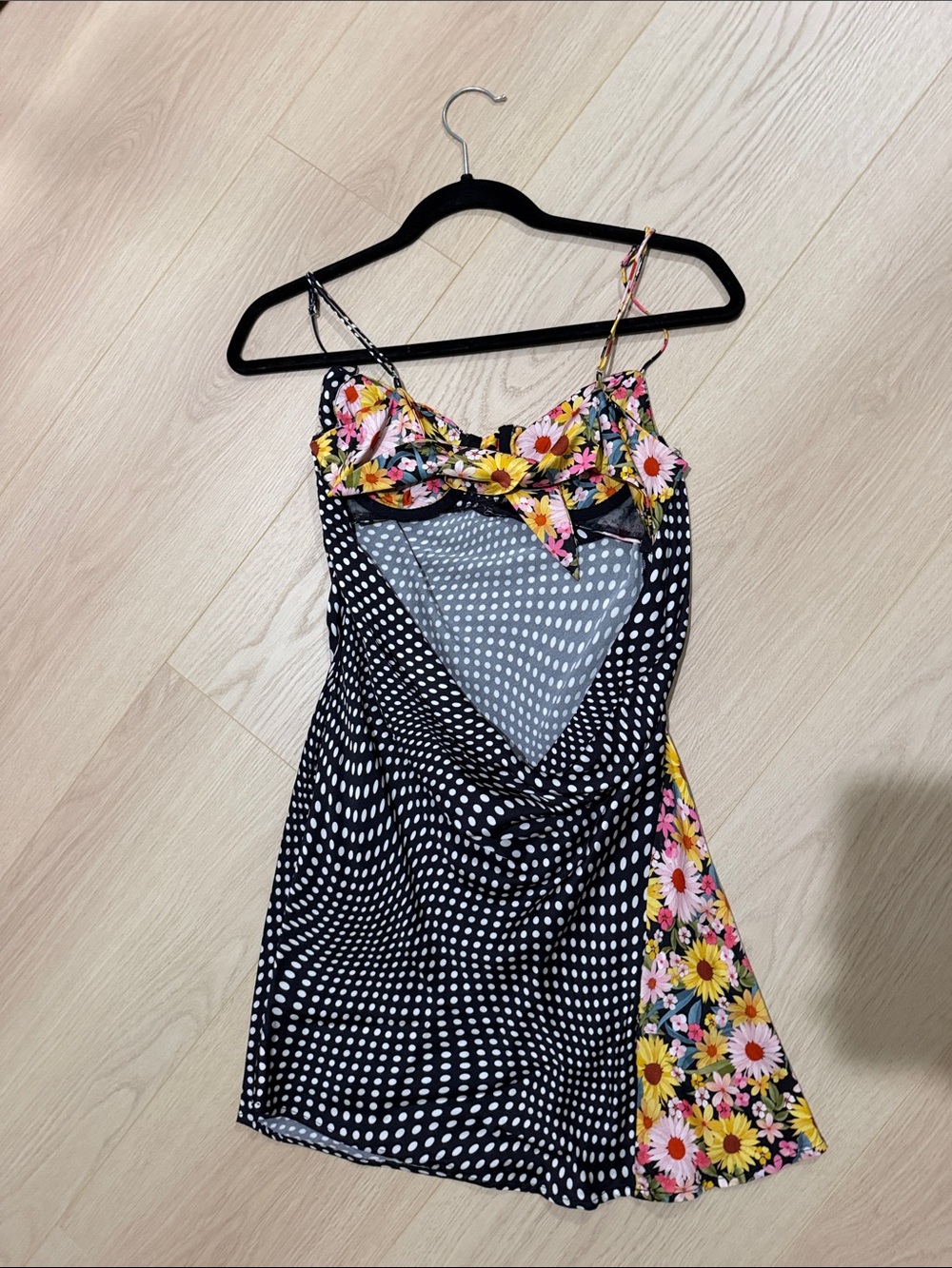 For Love and Lemons Polka Dot and Floral Slip Dress - Black & Yellow - Picture 2 of 2